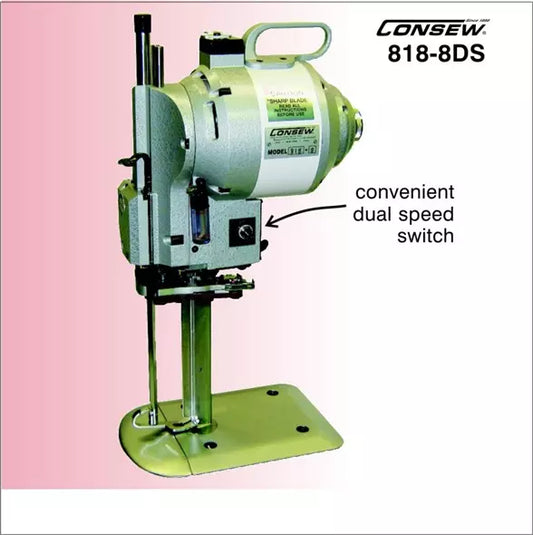 Consew 818-8DS-Straight Knife Cloth Cutting Machine with Automatic Abrasive Belts Sharpener With Table and Servo Motor