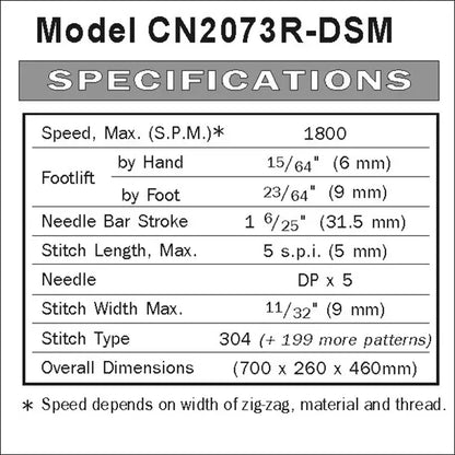 Consew CN2073R-DSM Programmable Zig-Zag & Decorative Stitch Machine