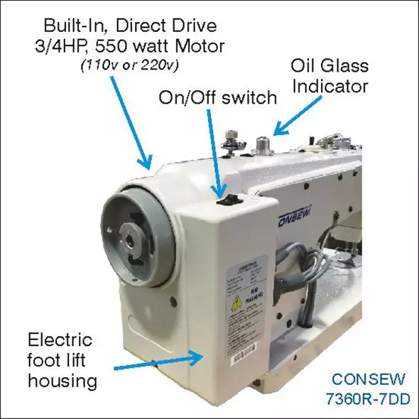 Consew 7360R-7DD Direct-Drive High-Speed Lockstitch Industrial Sewing Machine