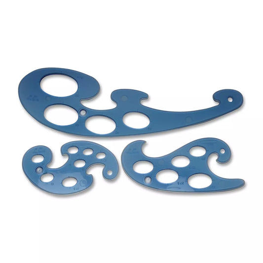 3 Pc.Template Set French Curves Blue 10-50mm