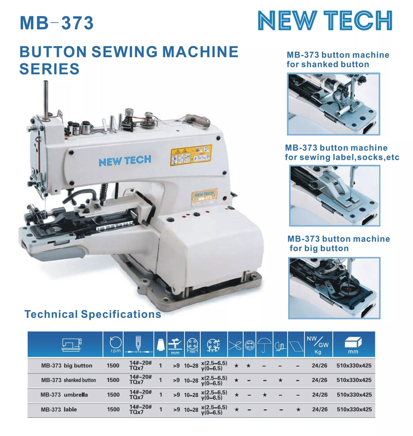 New-Tech MB-373 Industrial Chainstitch Button Attaching Sewing Machine