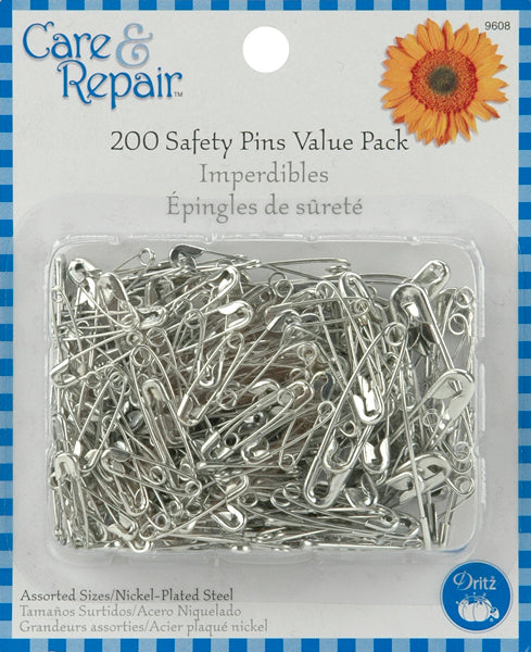 2 PACK Safety Pins Assorted Sizes 200/Pkg Nickel Plated FREE SHIPPING