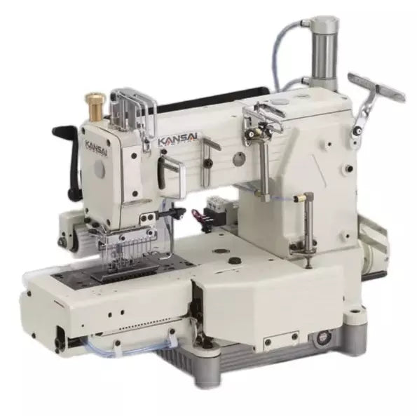 Kansai Special FX-4412P-UTC 12-Needle Cylinder Bed Double Chainstitch Machine with Automatic Thread Trimmer, Table, and Servo Motor