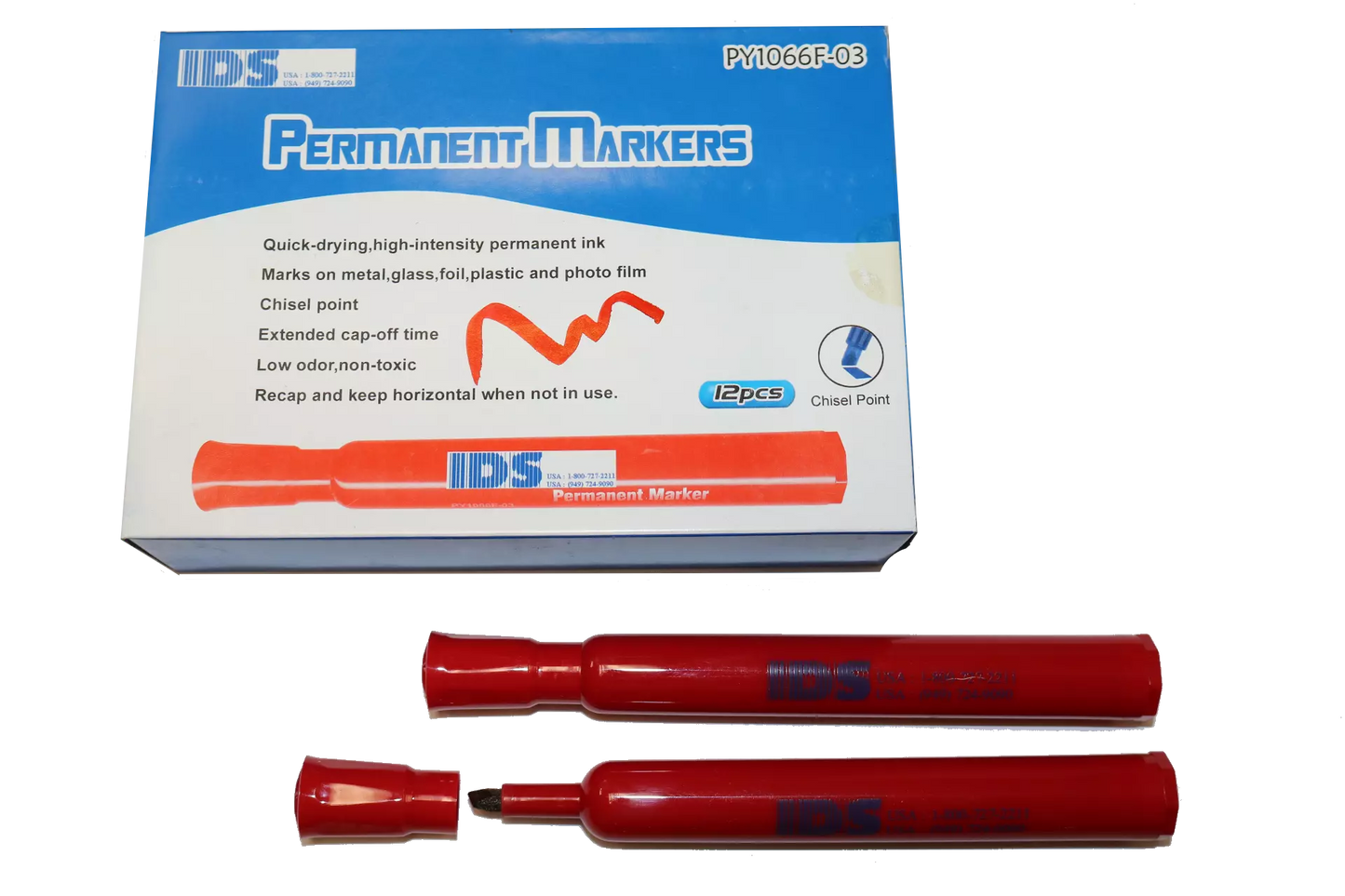 IDS - Thick Chisel Tip Red Permanent Markers – 12 Pack