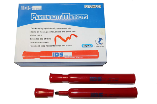 IDS - Thick Chisel Tip Red Permanent Markers – 12 Pack
