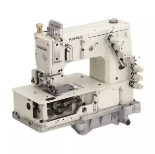 Kansai Special DLR-1508P 4-Needle Double Chainstitch Industrial Sewing Machine with Table and Motor