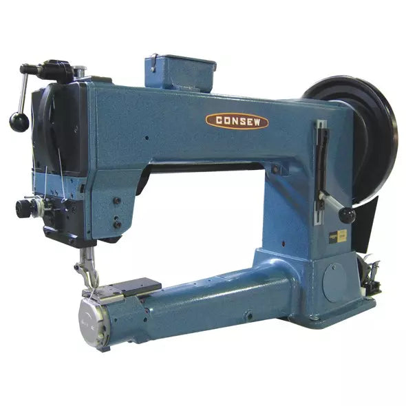 Consew 2050 LongArm 16.5" Extra Heavy Duty Cylinder Bed Long Arm 1 Needle Compound Feed Alternating Presser Feet Lockstitch Industrial Sewing Machine With Table and Servo Motor