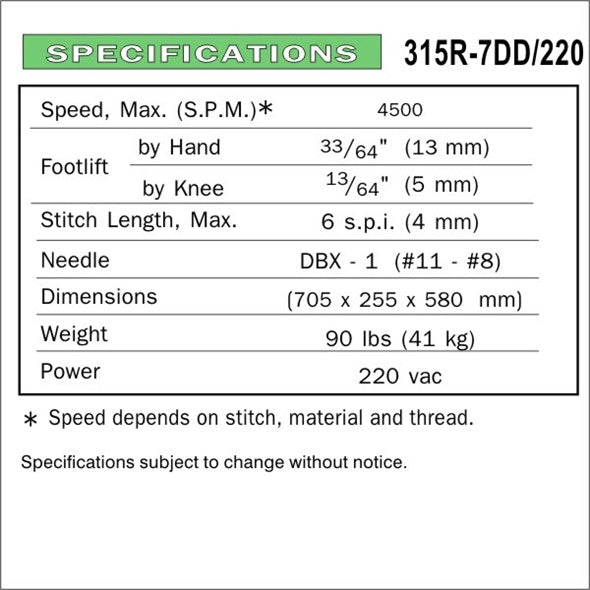 Consew 315R-7DD/220 Single Needle Needle Feed Industrial Sewing Machine