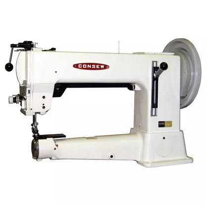 Consew 2050 LongArm 16.5" Extra Heavy Duty Cylinder Bed Long Arm 1 Needle Compound Feed Alternating Presser Feet Lockstitch Industrial Sewing Machine With Table and Servo Motor