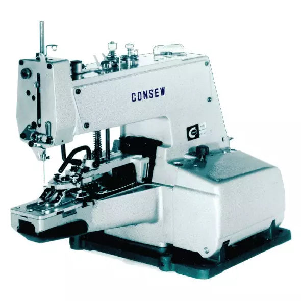 Consew 241-1TK Industrial Cylinder Bed Button Sewing & Tacking Machine – Single Needle Chainstitch with Complete Table & Servo Motor