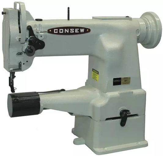 Consew 207 10" Heavy Duty 1 Needle Cylinder Bed Darning and Mending Lockstitch Industrial Sewing Machine With Table and Servo Motor