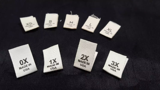 100% Woven Cotton Sew-In "MADE IN USA" Size Labels